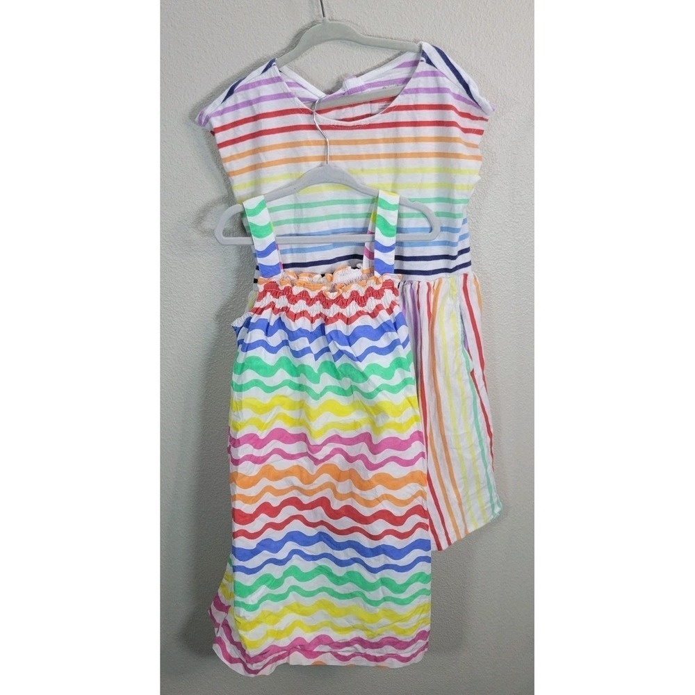 Primary‎ Girls Rainbow Stripe Dress Bundle Size 6–7 100% Cotton 2 Piece Lot